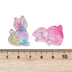 クリア樹脂カボション  猫  グリッターパウダー付き  グラデーションカラー  ミックスカラー  28x19x7mm&nbsp;FIND-Z077-08