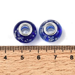暗い手作りの蓄光スタイルランプワーク大きな穴ヨーロッパのビーズで光ります  シルバトーン真鍮コア  ロンデル  ブルー  14x9~10mm  穴：5mm&nbsp;LPDL-R007-02B