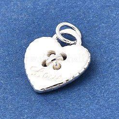 925スターリングシルバーチャーム  リングとスタンプ925個付き  シルバーカラー  ハート  14x10x2mm  穴：2.5mm&nbsp;STER-Q003-01H-S