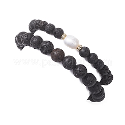 2Pcs Natural Lava Rock Round Beads Stretch Bracelets for Women Men&nbsp;BJEW-JB13054