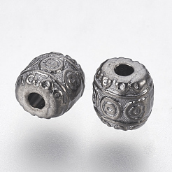 チベット風合金ビーズ  カドミウムフリー＆ニッケルフリー＆鉛フリー  バレル  ガンメタ色  6x6mm  穴：1.6mm&nbsp;BLF0888Y-NF