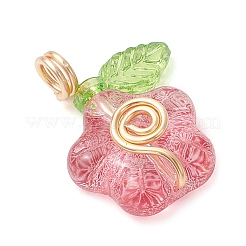 クリアガラスペンダント  花  金色の銅線と透明アクリルを使用  ミックスカラー  17.5x13x6mm  穴：2.7mm&nbsp;PALLOY-JF03961