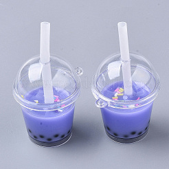 開閉可能なアクリルボトルの大きなペンダント  樹脂と  中のポリマー粘土とプラスチック製のストロー  タピオカティー/ミルクティー  モーブ  64~74x43x37.5mm  穴：2.5mm&nbsp;LS-X-CRES-T018-001D