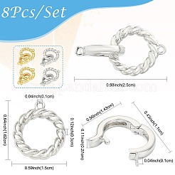 真鍮製折りたたみ留め具2色8個  カドミウムフリー＆ニッケルフリー＆鉛フリー  ツイストリング  プラチナ·ゴールデン  25mm  穴：1mmと1.2mm  4個/カラー&nbsp;KK-FS0002-20