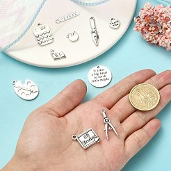 100pcs10スタイルチベットスタイルアロイペンダント  カドミウムフリー＆ニッケルフリー＆鉛フリー  パレットとコンパスとリンゴとペン  アンティークシルバー  11~32x7~18.5x2~12mm  穴：1.6mm  10個/スタイル&nbsp;TIBEP-CJ0002-97