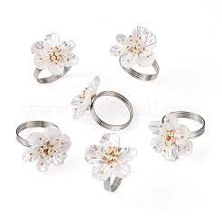 合金ナプキンリング  プラスチック製の花付き  ナプキンホルダー装飾  レストランデイリーアクセシロエス  花  ホワイト  47.5x38x6mm  34mm内径&nbsp;MP-TAC0007-03