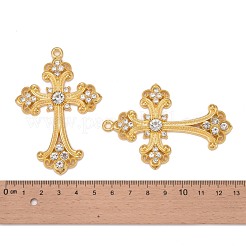 合金ラインストーンクロスビッグペンダント  鉛フリー＆カドミウムフリー  ゴールドカラー  75x50x7mm  穴：3.5mm&nbsp;ALRI-1475-G-RS