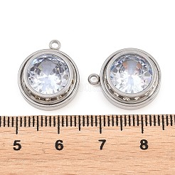 304ステンレススチールラインストーンペンダント  フラットラウンドのチャーム  ステンレス鋼色  クリスタル  17x15x6mm  穴：1.7mm&nbsp;STAS-Z203-01P-01