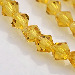 ダブルコーンガラスビーズ連売り  多面カット  ゴールド  4x4mm  穴：1mm  約75~78個/連  28~29cm&nbsp;X-EGLA-P016-4mm-07