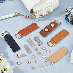 6袋、6種類の合金製Dリング留め具、PUレザータブ付き  スクリューリベット＆シム  DIYバッグハンドルアクセサリー用サスペンションクラスプ  ゴールドカラー  ミックスカラー  9.2x2.7x0.65cm  1バッグ/スタイル&nbsp;FIND-FH0017-23
