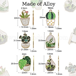 30個6スタイルアロイエナメルペンダント  鉢植え＆水草チャーム  ライトゴールド  ミックスカラー  22~33.5x14~20x1.5mm  穴：1.6mm  5個/スタイル&nbsp;ENAM-CJ0004-91