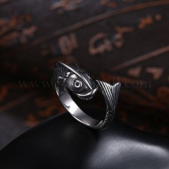 メンズステンレスカフフィンガー指輪  ワイドバンドリング  空想的な鯉  サイズ9  アンティークシルバー  18.9mm&nbsp;RJEW-BB29919-9