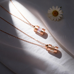 2Pcs 304 Stainless Steel with Clear Glass Column Urn Ashes Bottle Pendant Necklaces&nbsp;NJEW-FG0001-27RG