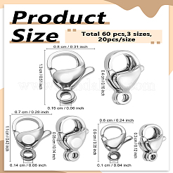 60Pcs 3 Style 304 Stainless Steel Lobster Claw Clasps&nbsp;STAS-LP0005-07