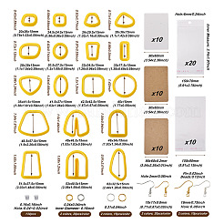 18種類のプラスチック粘土カッター18個  楕円形＆台形＆長方形＆半円形  真鍮製の丸カンとピアスフック付き  セロハンのOPP袋  厚紙カード  プラスチック製ピアスキャッチ  きいろ  カッター：18個/バッグ&nbsp;DIY-FW0001-21
