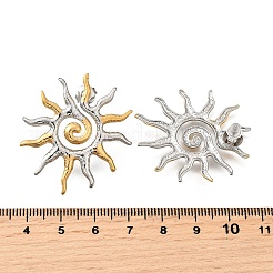304ステンレススチールツートンスタッドピアス  渦巻く太陽  ゴールデン·ステンレス鋼色  35x34.5mm&nbsp;EJEW-R031-01GP