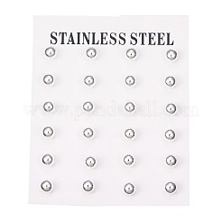 304ステンレススチールスタッドピアス  低刺激性のイヤリング  耳ナッツ  ラウンド  銀  16x5mm  ピン：0.8mm  12のペア/カード&nbsp;EJEW-H353-03S-5MM
