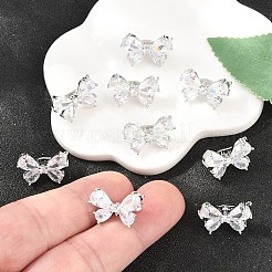 シェグレース 真鍮製マイクロパヴェ クリアキュービックジルコニア ツイスタークラスプ  蝶結び  カドミウムフリーと鉛フリー＆ニッケルフリー  長持ちメッキ  プラチナ  12x18x9mm  穴：1mm&nbsp;XGRQ5K835-829P