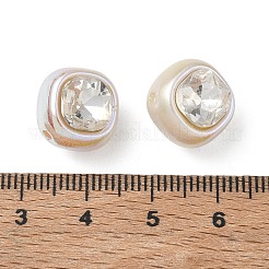 焼き絵のアクリル絵具とラインストーンビーズ  正方形  多面カット  フローラルホワイト  13x13.5x11.5mm  穴：1.8mm&nbsp;RB-CBA19D7-04B