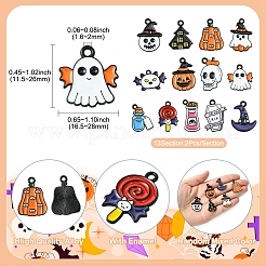 26個 13スタイル ハロウィンテーマ スプレー塗装 合金エナメルペンダント  カドミウムフリー＆ニッケルフリー＆鉛フリー  混合図形  ミックスカラー  16.5~28x15~26x1~1.5mm  穴：1.6~2mm  2個/スタイル&nbsp;ENAM-FS0002-09