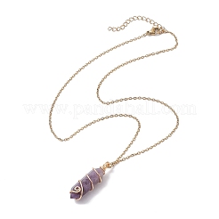 304ステンレススチールケーブルネックレス  天然石ペンダントネックレス  ライトゴールド  12.01インチ（30.5cm）&nbsp;NJEW-JN04867-01