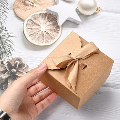 正方形のクリエイティブなリボンの弓の紙のギフトボックス  ブラウン  9x9x6cm&nbsp;ST-CJ0006-01A