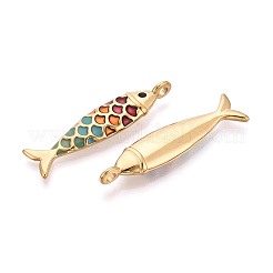304ステンレススチールとエナメルペンダント  魚のチャーム  イオンプレーティング（ip）  18KGP本金メッキ  カラフル  49x13x6mm  穴：3mm&nbsp;STAS-T068-98G