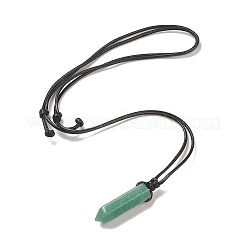Natural Green Aventurine Bullet Pendant Necklace with Waxed Cords for Women&nbsp;NJEW-M196-02D