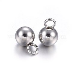 変色しにくい304ステンレススチールの球体チャーム  丸いボール  ステンレス鋼色  8x5mm  穴：1.8mm&nbsp;X-STAS-O107-04P-A