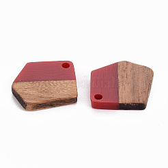 透明樹脂＆ウォールナットウッドチャーム  ワックス  ポリゴン  暗赤色  20.5x18.5x3~4mm  穴：2mm&nbsp;LS-RESI-S384-003A-A06
