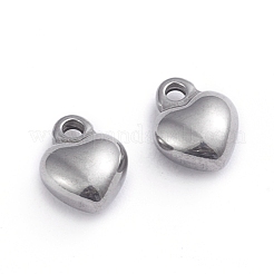変色しない304ステンレススチールチャーム  ハート  ステンレス鋼色  7x9x4mm  穴：1.6mm&nbsp;STAS-G236-01P-A