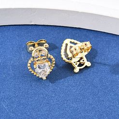 Heart Brass Micro Pave Clear Cubic Zirconia Stud Earrings&nbsp;EJEW-C172-02G