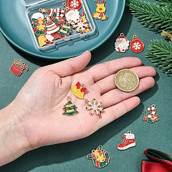 24個 12スタイル クリスマステーマ 合金エナメルペンダント  ライトゴールド  混合図形  15~28x15~21x1~1.5mm  穴：1.4~1.8mm  2個/スタイル&nbsp;ENAM-FS0002-20