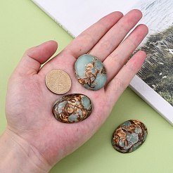 組み立てられた合成ブロンズ石とアクアテラジャスパーのカボション  染色された印象ジャスパー  オーバル  淡いターコイズ  40x30x7.5~8.5mm&nbsp;G-R457-04