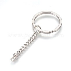 変色しにくい304ステンレススチール製スプリットキーリング  キーホルダー留め金のパーツ  チェーン付き  ステンレス鋼色  75mm  30x2.5mm&nbsp;STAS-G188-01P-30mm