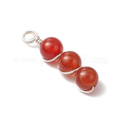 Natural Green Aventurine/Amethyst/Carnelian/Tiger Eye/Rose Quartz/Lapis Lazuli/White Jade Round Beaded Copper Wire Wrapped Pendants&nbsp;PALLOY-JF03442-02