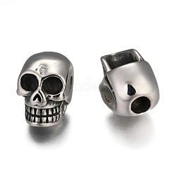 304ステンレススチールヨーロピアンビーズ  大穴ビーズ  スカル  アンティークシルバー  14.5x10.5x12.5mm  穴：4mm&nbsp;STAS-F144-120AS