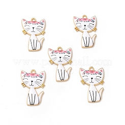 合金エナメルチャーム  カドミウムフリー＆ニッケルフリー＆鉛フリー  ゴールドカラー  猫のチャーム  ホワイト  30x19.5x2.5mm  穴：2.2mm&nbsp;ENAM-M046-10G-D