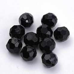 不透明なアクリルビーズ  多面カット  ラウンド  ブラック  10x10mm  穴：1.5mm  約920個/500g&nbsp;SACR-S300-05E-02