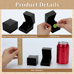 紙製ブローチ/バッジ収納ボックス  内側のベルベットと  長方形  ブラック  4.85x5.5x4.15cm&nbsp;CON-WH0107-41C