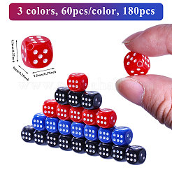 180個3色アクリルビーズ  サイコロ  ミックスカラー  9.5x9.5x9.5mm  穴：2.5mm  60個/カラー&nbsp;OACR-CA0001-22