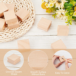 Unfinished Beech Wooden Grooved Square Shape&nbsp;WOOD-WH0124-25