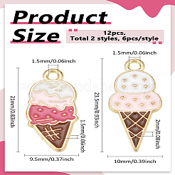 12個2スタイルアロイエナメルペンダント  アイスクリーム  ミックスカラー  21~23.5x9.5~10x1.5~2mm  穴：1.5mm  6個/スタイル&nbsp;ENAM-LP0001-65