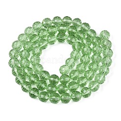 クリアガラスビーズ連売り  ファセット（96ファセット）  ラウンド  薄緑  10mm  穴：1mm  約68~70個/連  60~61cm&nbsp;GLAA-R095-10mm-28
