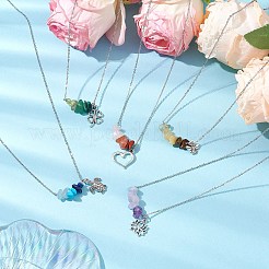 Gradient Color Gemstone Chip & Alloy Pendant Necklaces&nbsp;NJEW-JN05074