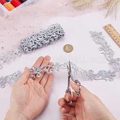 エスニックスタイルのアイロン接着/縫い付けポリエステルメタリック刺繍フラワーリボン  銀  1-3/8インチ（35mm）  約4.37ヤード（4m）/連&nbsp;SRIB-WH0011-204A