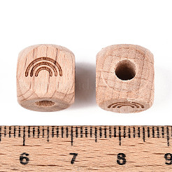 Engraved Beech Wood Beads&nbsp;WOOD-N015-08E