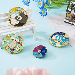 4Pcs 4 Style Elephant & Cat & Girl and Boy & Diamond Rotating Enamel Pins Set&nbsp;JEWB-TA0001-09