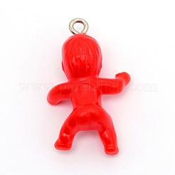 不透明なプラスチックのペンダント  鉄ループ付き  赤ちゃん  プラチナ  レッド  27x17x8mm  穴：2mm&nbsp;KY-WH0024-12B