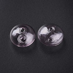 透明な手作り吹きガラスグローブビーズ  縞模様  フラットラウンド  ラベンダーブラッシュ  20~21x13~14mm  穴：1~2mm&nbsp;GLAA-T012-52E